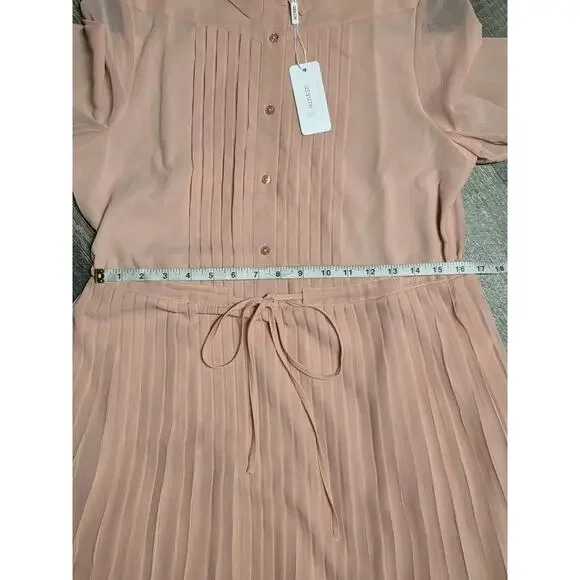 WLDRSD Pink Pleated Chiffon Midi Dress XS NWT Sheer Pastel Button Up - Picture 4 of 7